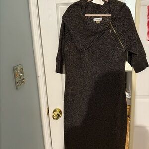 Calvin Klein Black Sheath Dress with Cowl Neck and 3/4 Sleeves